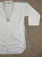 Taekwondo Uniform Mens Size 48 Relaxed Fit V-Neck Side Slit Drawstring White