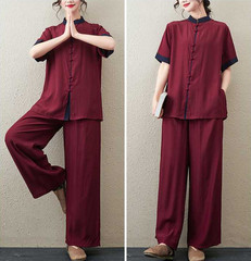 Women Short Sleeves Tai Chi Suit Morning Exercise Uniform Kung Fu Clothes Sets
