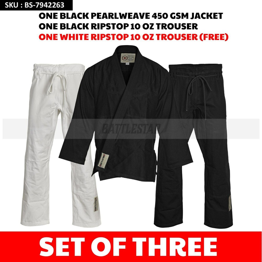 CUSTOM TAILORED FIT BLACK BRAZILIAN JIU-JITSU GI/ BJJ KIMONO+ FREE WHITE TROUSER
