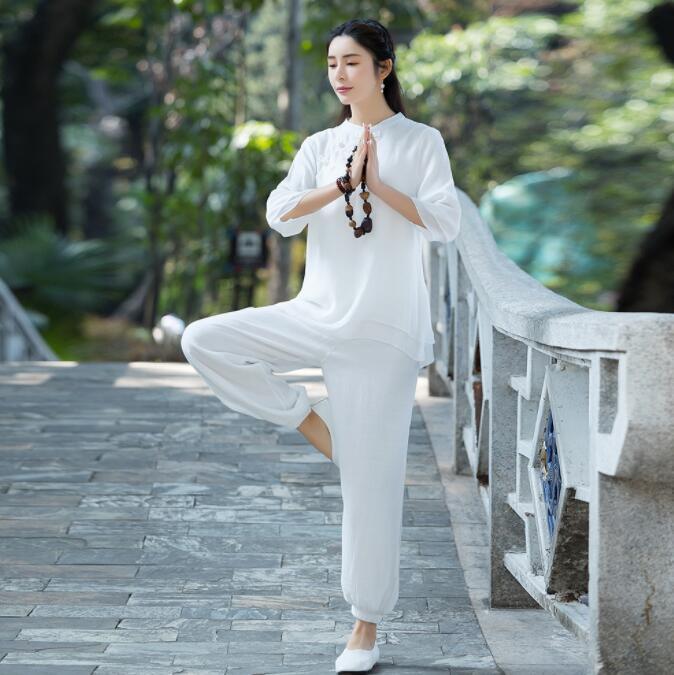 New Women Tai Chi Top+pant Martial Arts Kung Fu Yoga Uniform Cotton Linen Sports