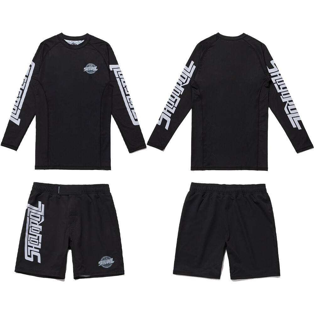Shoyoroll Carbon Competitor Rash Guard LS & Training Fitted Shorts Set Jiu Jitsu