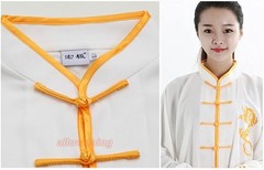 One Suit Unisex Cotton Silk Dragon Embroidery Long Sleeves Tai Chi Uniform Suit