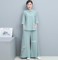 New Women Tai Chi Top+pant Martial Arts Kung Fu Yoga Uniform Cotton Linen Sports