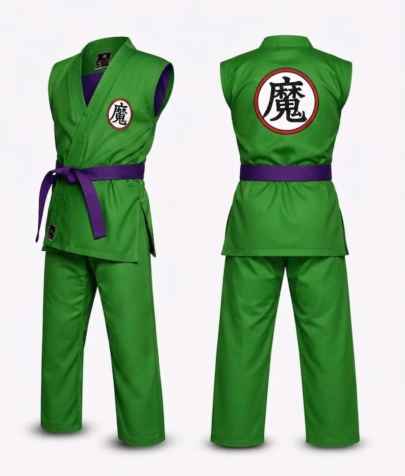 Piccolo Karate Gi Set – Green Sleeveless Anime Uniform with Purple belt