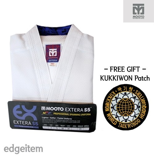 MOOTO EXTERA S5 Uniform (with White V NECK) WTF Taekwondo Dobok + KUKKIWON Patch