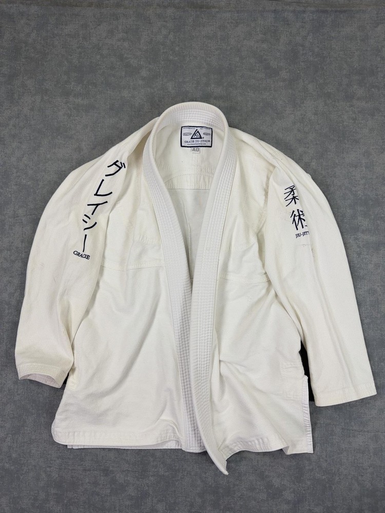 Gracie Jiu-Jitsu Gi Jacket Kimono Top S Small White Mens 100% Cotton Jiu Jitsu