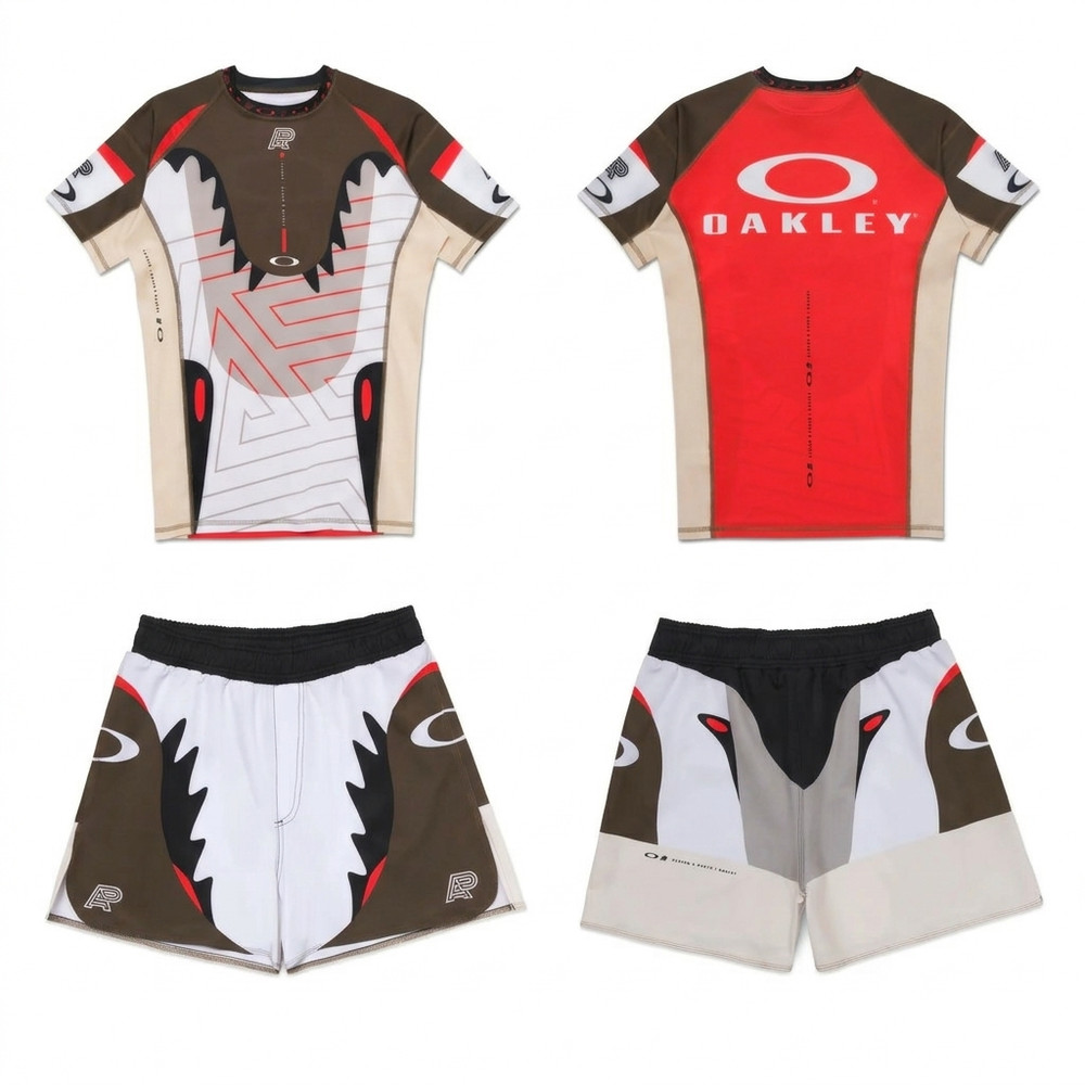 A&P x OAKLEY SS RASHGUARD & SHORTS JIU JITSU BJJ NO GI GRAPLING – ALBINO & PRETO