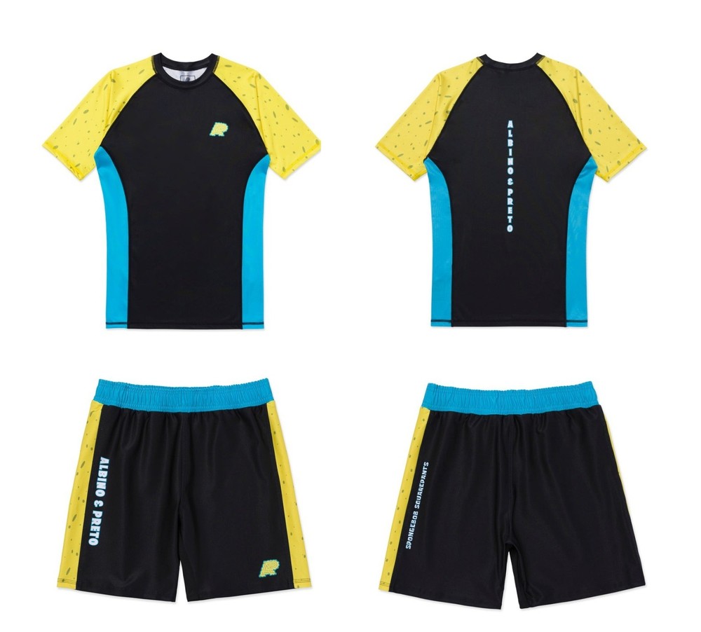 Albino and Preto x SPONGEBOB 2 Rash Guard SS Short Bjj No Gi Uniform Apparel