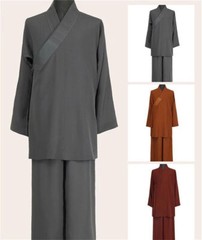STOCK Buddhist Shaolin Monk Robe Linen Kung Fu Suit Meditation Full Set Uniforms