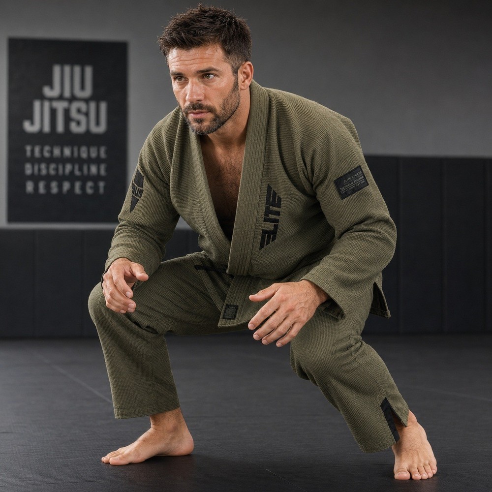 Elite Sports BJJ Gi Jacket Mens A1 Olive Green Technical Fightwear Pearl Weave