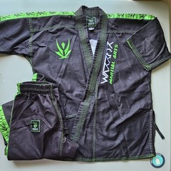 Martial Arts Gi Set Jacket & Pants Size 3 Black/Green Jui Jitsu, Karate Uniform