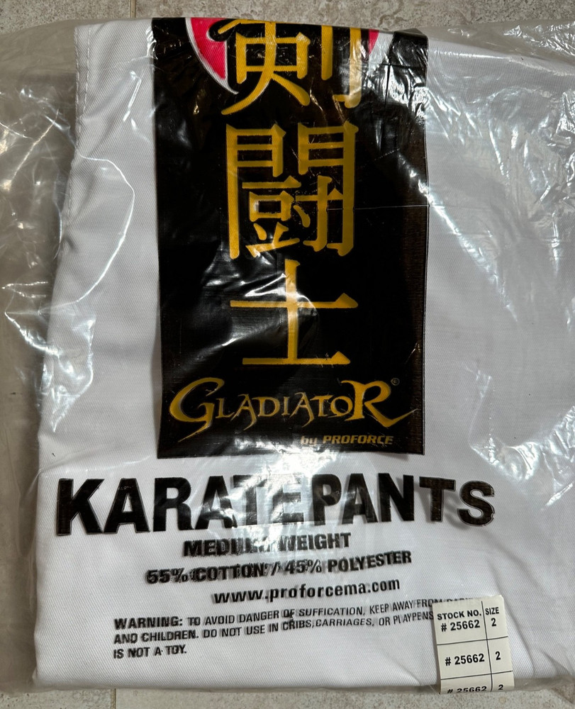 NEW – GLADIATOR by ProForce KARATE UNIFORM GI MEDIUM WEIGHT SIZE 2 (Bottom only)