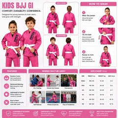 Children’s Pink Brazilian Jiu-Jitsu Gi Kids BJJ Training Uniform with Belt & Bag