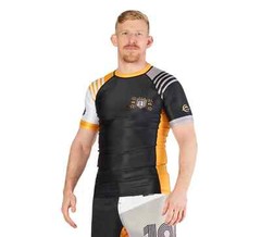Fuji Linear Lockdown MMA BJJ Jiu Jitsu Short Sleeve SS Rashguard – Black/Orange