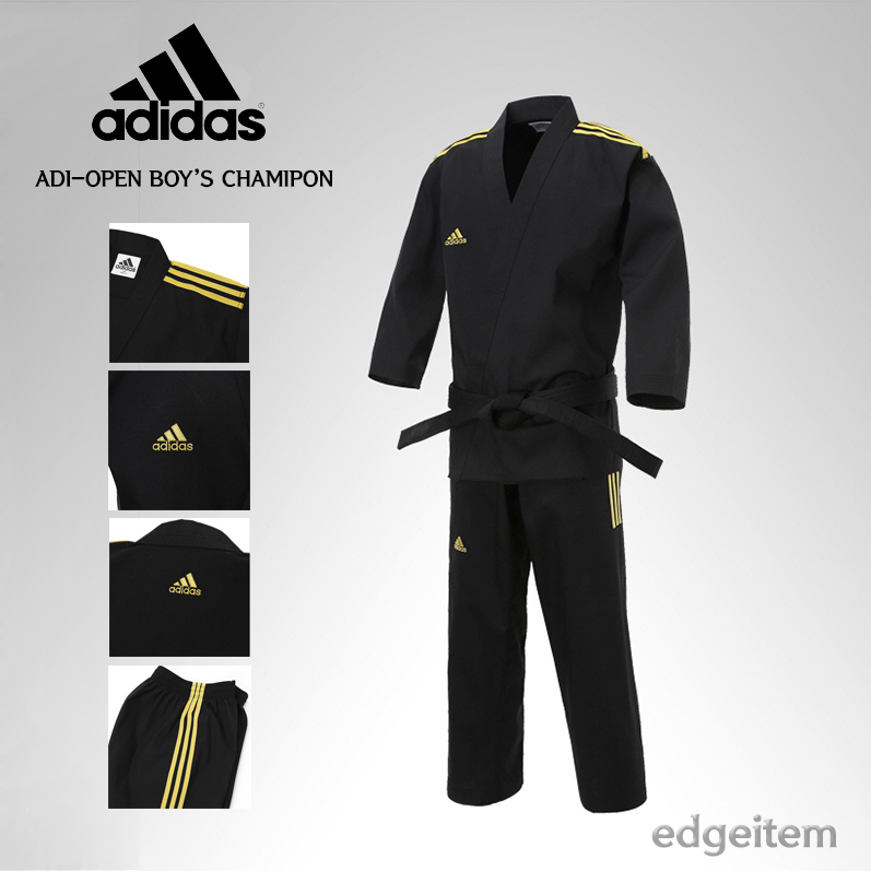 Adidas ADI-OPEN Dobok Boy’s Champion Uniform Black Taekwondo Hapkido Karate TKD