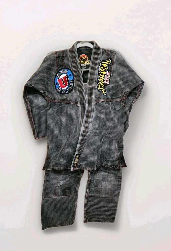 Samurai Style BJJ Gi Kimono Grey Plaid Grid Pattern Size A1 Nova Uniao Patches