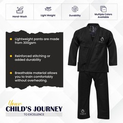 Brazilian Jiu Jitsu Gi BJJ Gi Kimono Training Uniform for Kids Black 300 GSM