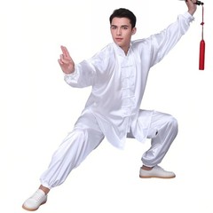Luxurious Unisex Long Sleeve Tai Chi Uniform Set in Korean Silk – Size XX-Large