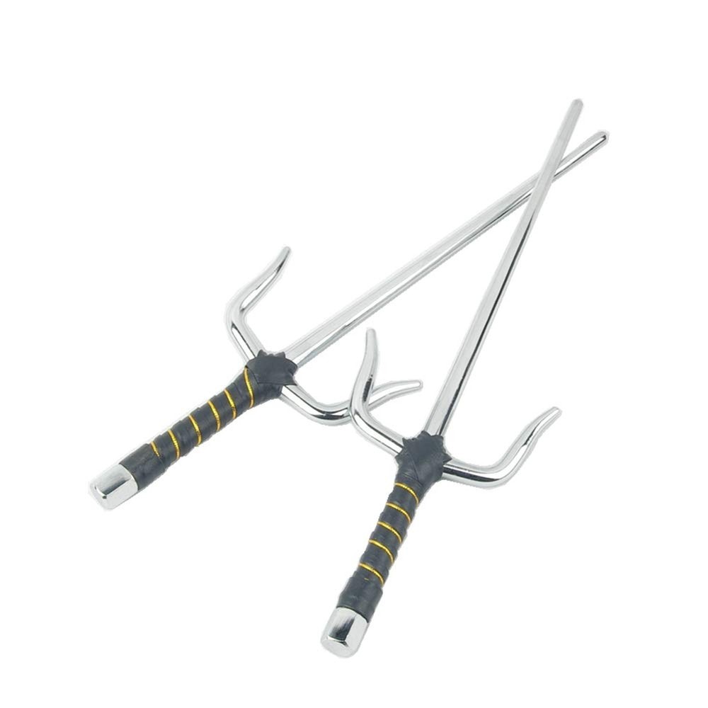 Octagon Metal Martial Arts Sai Multi Size（Black and Silver） 18″