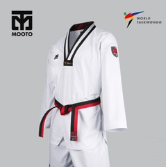 Mooto 1st Dan Black Belt Kukkiwon Taekowndo Kid Uniform Dobok Gi White Stripe