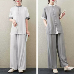 Women Short Sleeves Tai Chi Suit Morning Exercise Uniform Kung Fu Clothes Sets