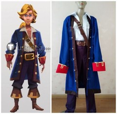 Monkey Island Guybrush Ulysses Pirate Blue Cosplay Costume；