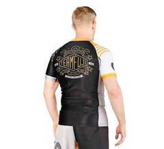 Fuji Linear Lockdown MMA BJJ Jiu Jitsu Short Sleeve SS Rashguard – Black/Orange