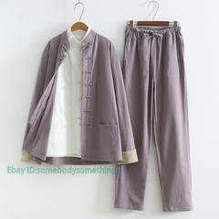 3pcs Traditional Chinese Linen Kung Fu Tai Chi Uniform Retro Plus Size Tang Suit