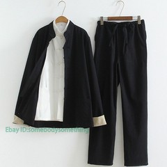 3pcs Traditional Chinese Linen Kung Fu Tai Chi Uniform Retro Plus Size Tang Suit
