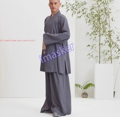 Buddhist Shaolin Monk Robe Full Set Cotton Thin Kung Fu Suit Meditation Uniforms