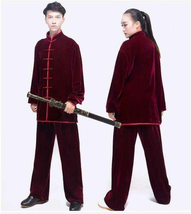 2PC Suit Men’s Velvet Coat Pants Tai Chi Thicken Comfort Classic Stand Collar SZ