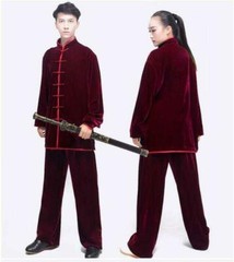 2PC Suit Men’s Velvet Coat Pants Tai Chi Thicken Comfort Classic Stand Collar SZ