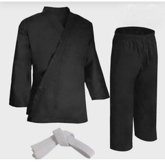 Black Karate Gi Uniform Set – Lightweight Martial Arts Apparel w/White Belt