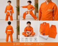 Premium Kids Karate Gi Uniform Orange Martial Arts Suit White Belt Boys Girls