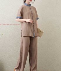 Women Short Sleeves Tai Chi Suit Morning Exercise Uniform Kung Fu Clothes Sets