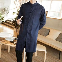 Men Chinese Tang Suit Kung Fu Tai Chi Cotton Linen Traditional Coat Long Uniform