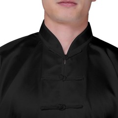 Soft and Comfortable Black Silk Tai Chi Uniform with Frog Buttons – Long Sleeve
