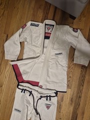 Scramble Athlete Jiu Jitsu Uniform kimono Pant Set White Size A0 Top, Pants, Bag