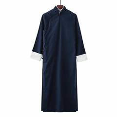 Men’s Chinese Robe Kungfu Taiji Long Coats Gown Casual Retro Outwear Cross Talk
