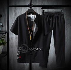 Men’s Tang suit Traditional Chinese Shirt +Pants Tang Suit Coat Kung Fu Tai Chi
