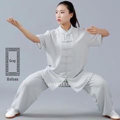 Linen Martial Arts Tai Chi Uniform Kung Fu Wingchun Suit Short Sleeves Outfit