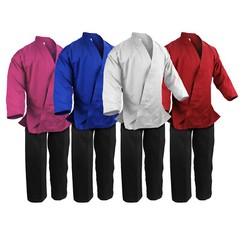 Martial Arts Karate Gi White Blue Pink or Red Kimono w/ Black Pants Uniform Gi
