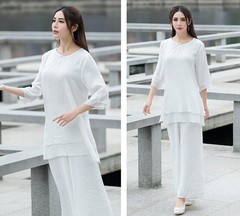 Women Tai Chi Yoga Outfits Set Top+pants Martial Arts Kung Fu Linen suit Vintage