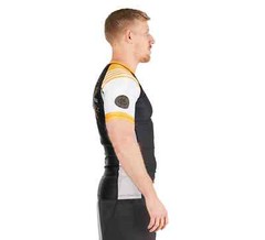 Fuji Linear Lockdown MMA BJJ Jiu Jitsu Short Sleeve SS Rashguard – Black/Orange