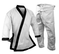 12 oz Tang Soo Do Uniform Karate Gi White with Black Heavy Weight Dobak
