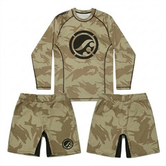 Shoyoroll Training Rash Guard LS (BF20) Tan Camo & Training Fitted Shorts MMA