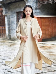 New Women Martial Arts Tai Chi Tang Suit Linen Kung Fu Tops Long Coat Retro Robe