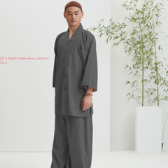 New Cotton Shaolin Monk Robes Kung fu Uniform Buddhist Meditation Tai chi Suit