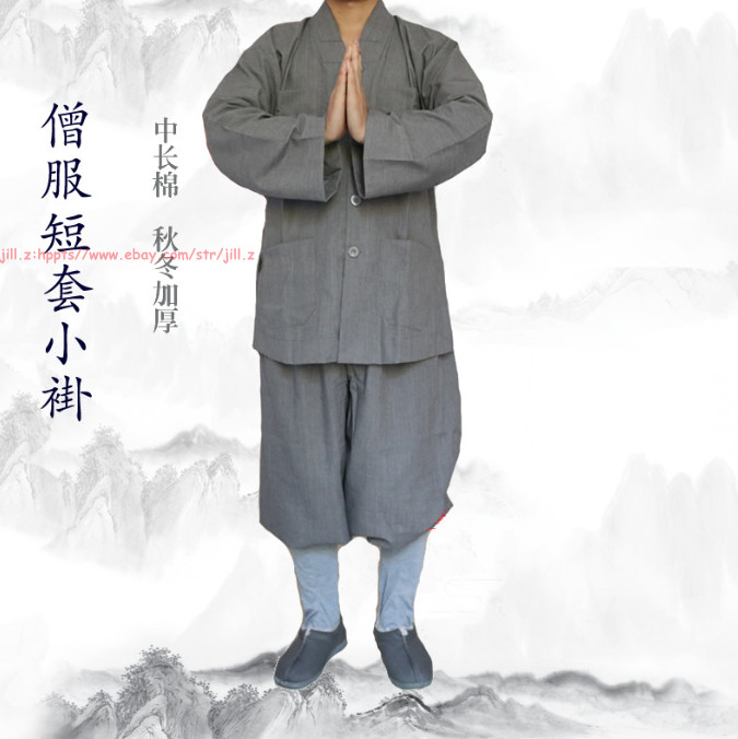 Fall Winter Cotton Meditation Buddhist Monk Clothes Sets Kung Fu Shaolin Uniform
