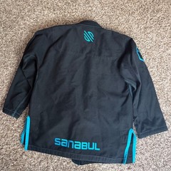 Sanabul Blu Neo Kids BJJ Gi Kimono Top Black Turquoise Blue Size K4